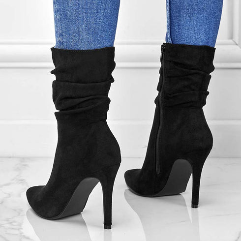 Pointed Toe Stiletto Heel Ankle Boots For Women Side Zipper Shoes - ROUTINE FASHION